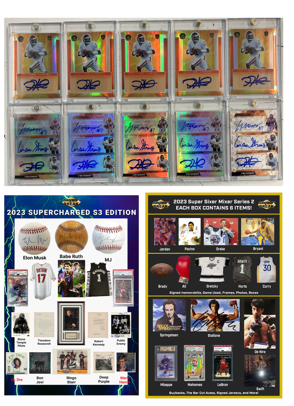 ONLY 10 AVAIL - BLACK FRIDAY SPECIAL #3 - JALEN HURTS AUTO OR HURTS/STROUD 6 WAY+ SUPERCHARGED 5 BOX CASE + SIXER MIXER BOX!