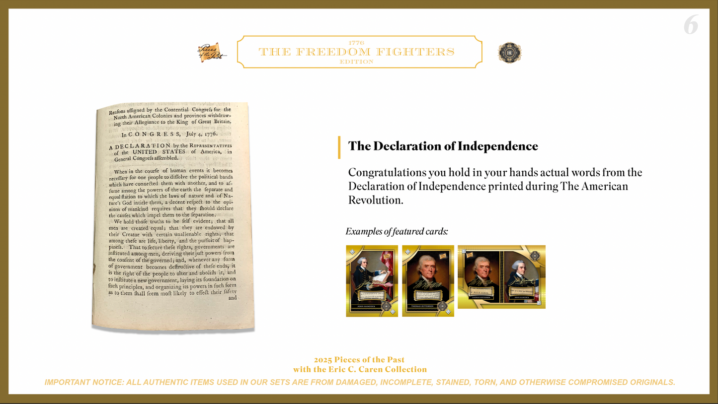 2025 Pieces of the Past 1776: The Freedom Fighters Edition - 5 Box Case - Eric C. Caren Collection - SRP $950